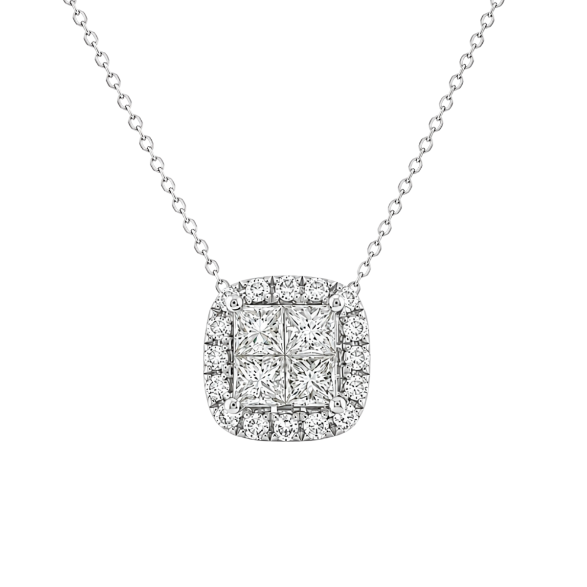 1CTW Princess Cut Diamond Halo-Style Estate Necklace Harris Jeweler Troy, OH