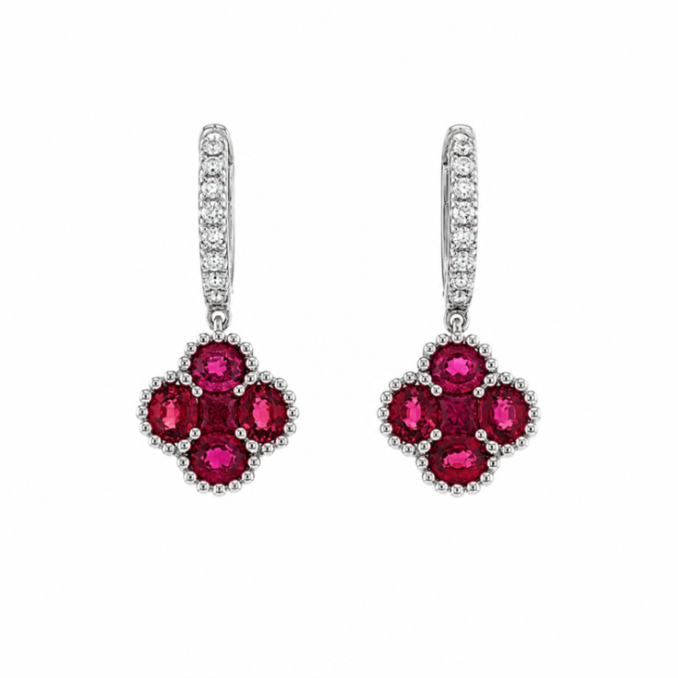 Ruby and Diamond Clover Earrings Harris Jeweler Troy, OH
