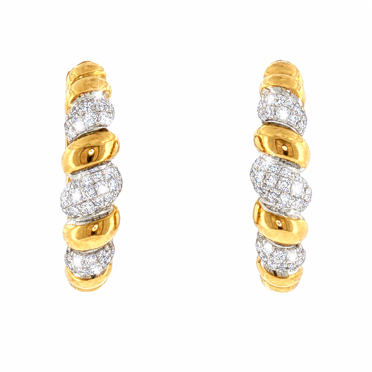 Diamond Billowed Twist Hoop Earrings Harris Jeweler Troy, OH