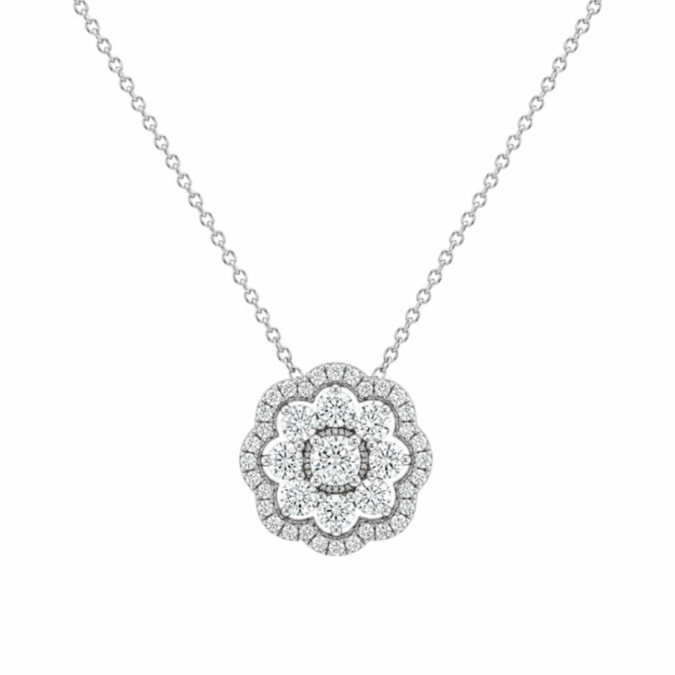 Diamond Flower Pendant Necklace Harris Jeweler Troy, OH