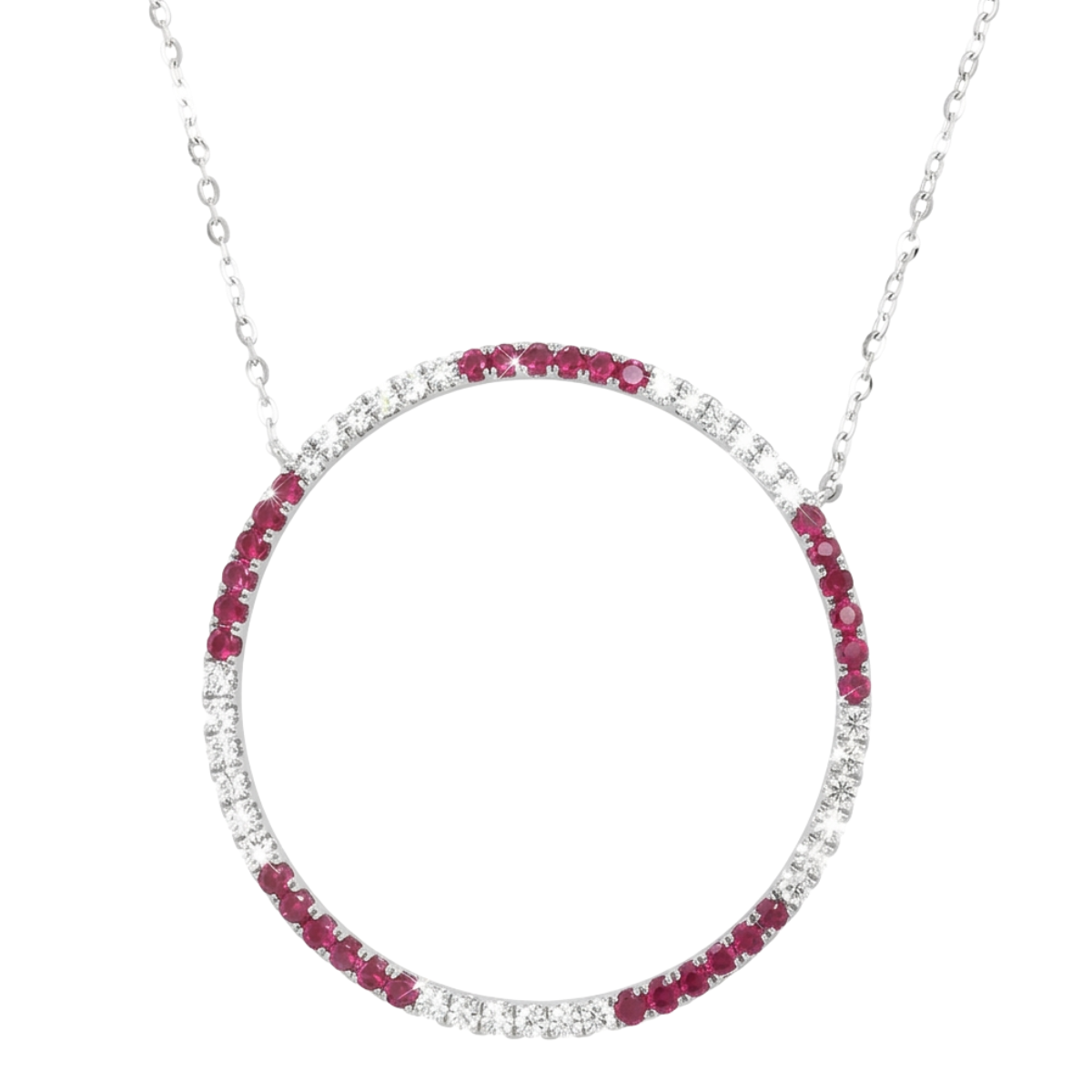 Diamond and Ruby Circle Pendant Necklace Harris Jeweler Troy, OH
