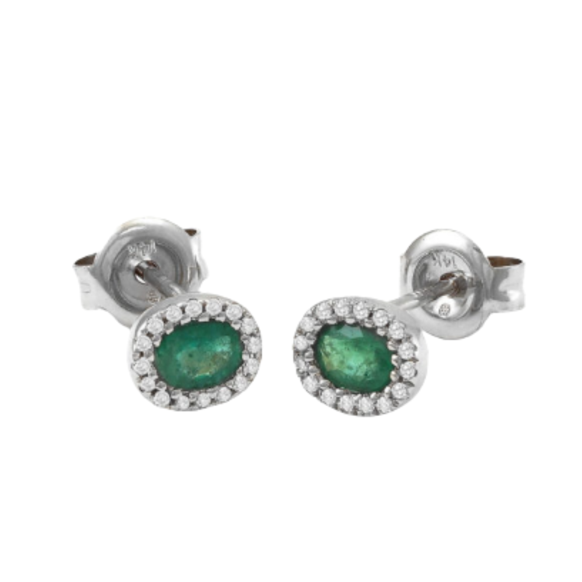 Emerald and Diamond Halo Style Stud Earrings - May Birthstone Harris Jeweler Troy, OH