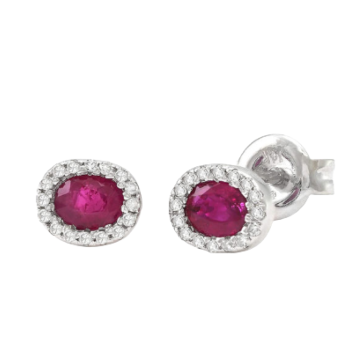 Ruby and Diamond Halo-Style Stud Earrings - July Birthstone Harris Jeweler Troy, OH