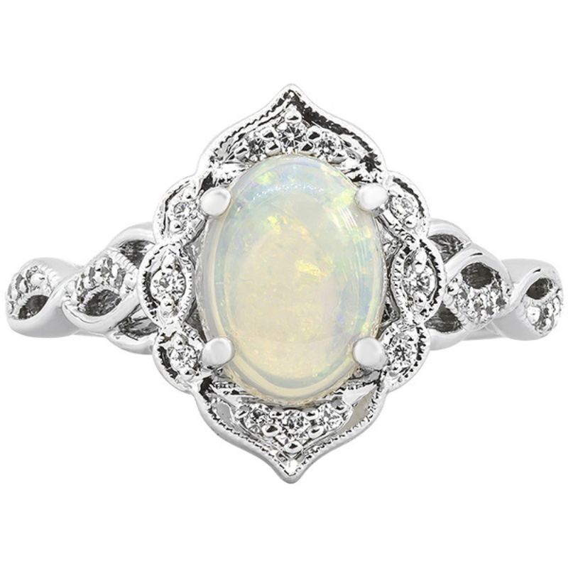 Halo-Style Opal and Diamond Ring Harris Jeweler Troy, OH