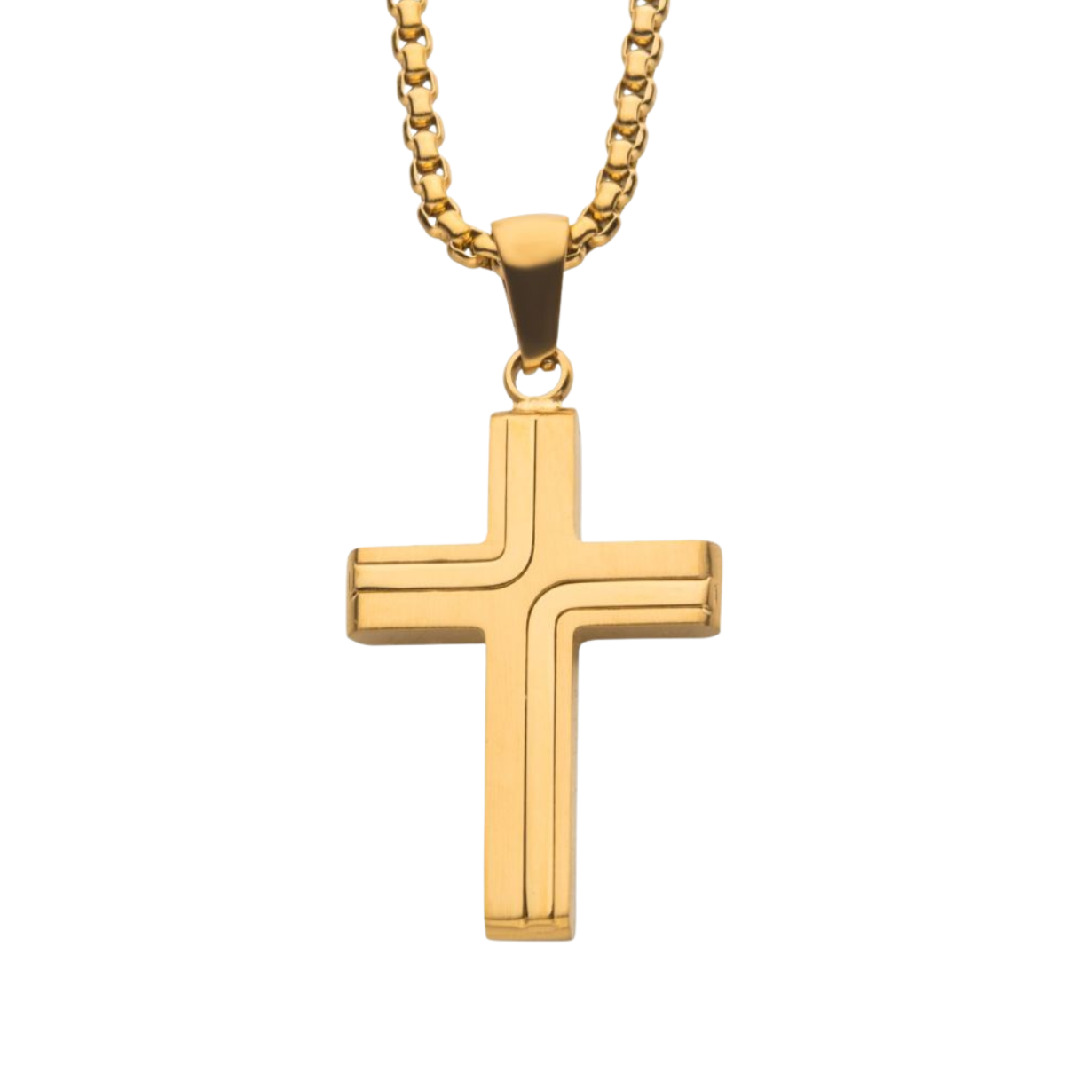 18Kt Gold IP Cross Drop Pendant with Round Box Chain Harris Jeweler Troy, OH