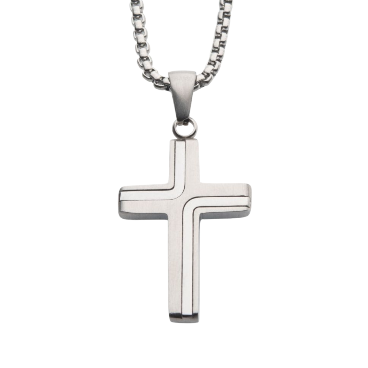 Steel Cross Drop Pendant with Round Box Chain Harris Jeweler Troy, OH
