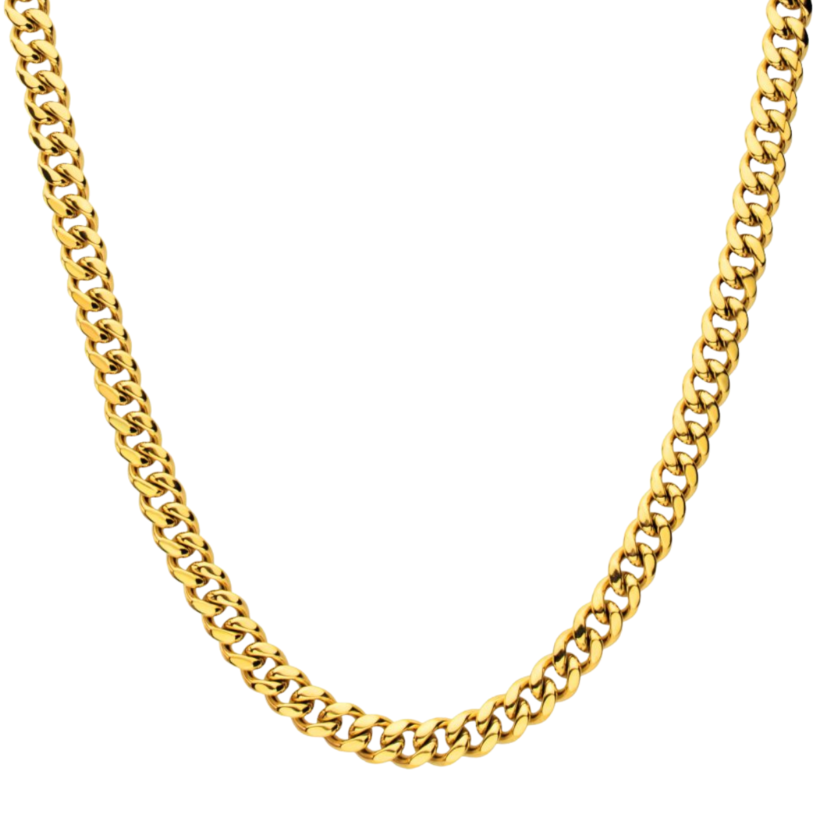 24" High Polished 18Kt Gold IP Stainless Steel Heavy Miami Cuban Chain Necklace Harris Jeweler Troy, OH
