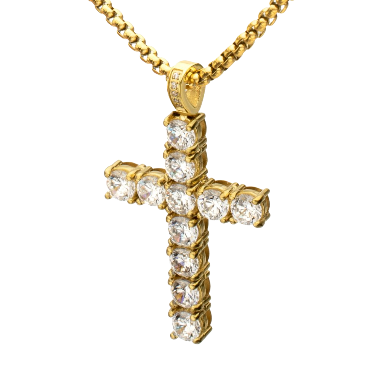 Lab-Created White Sapphire High Polished 18Kt Gold IP Steel Cross Pendant Harris Jeweler Troy, OH