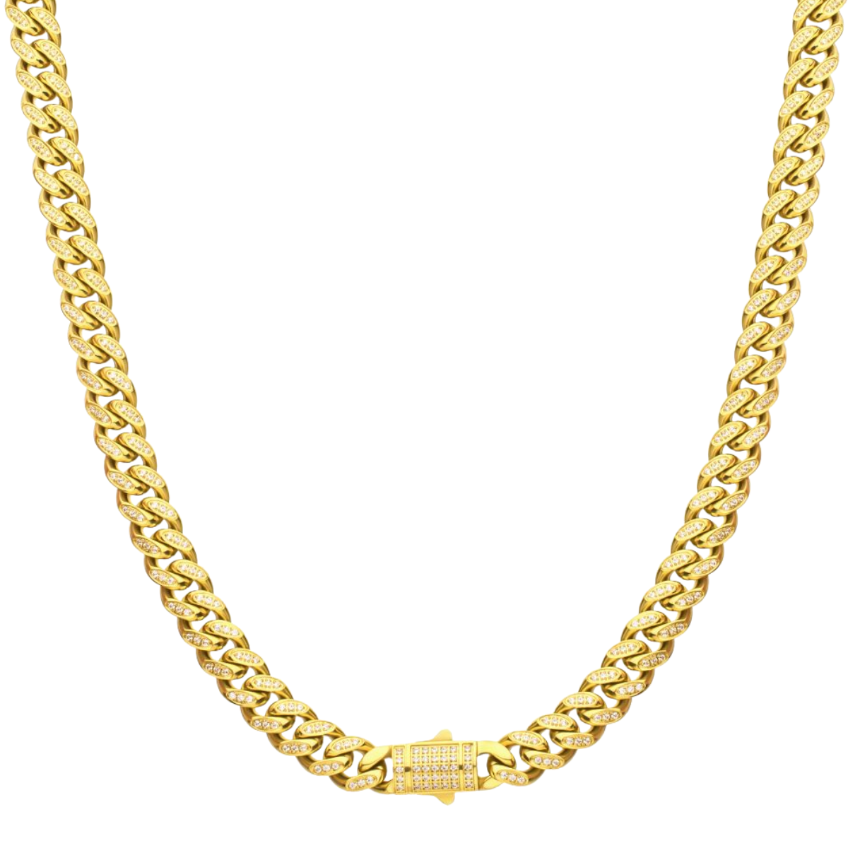 18Kt Gold IP Steel Miami Cuban Pave Chain Necklace Harris Jeweler Troy, OH