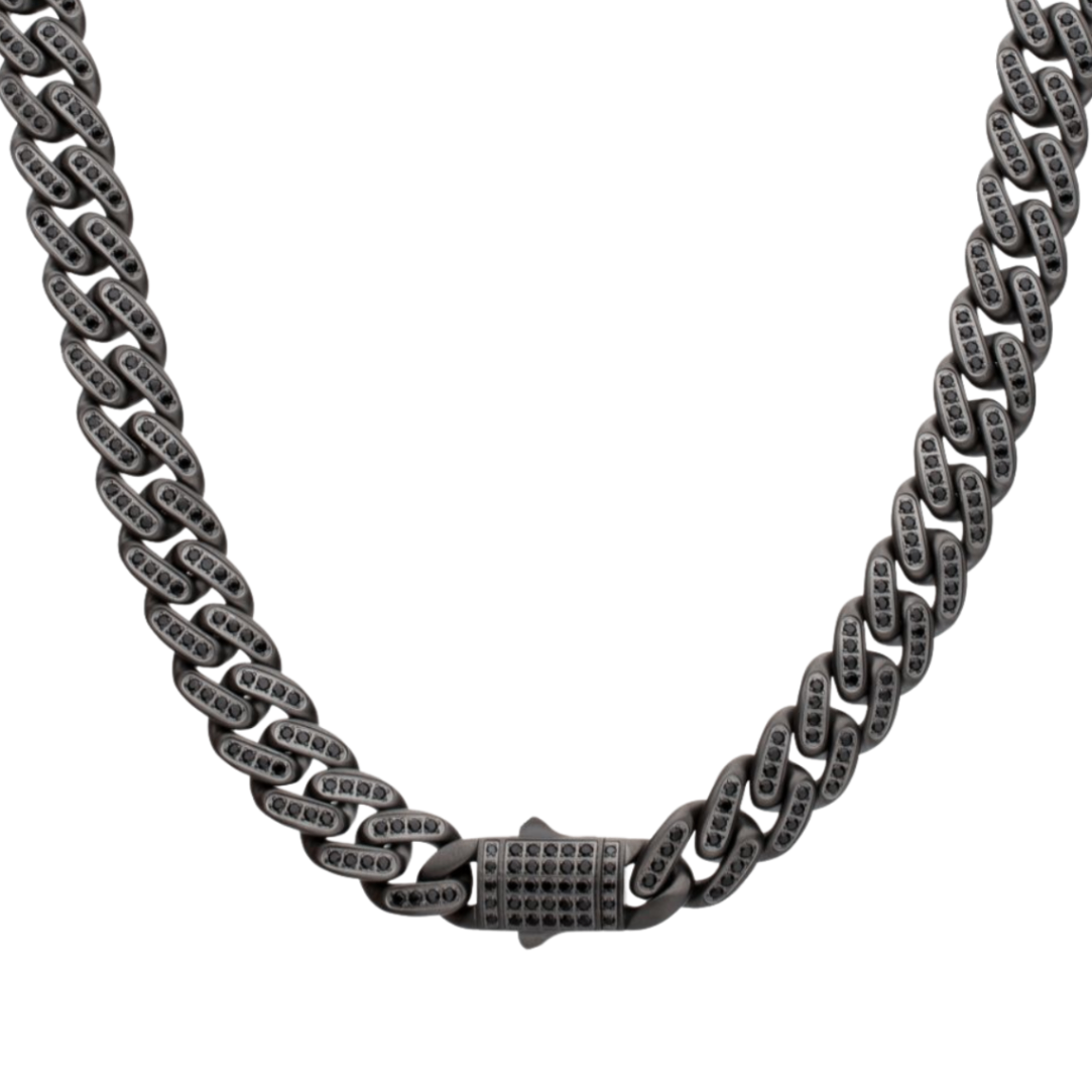 Gun Metal IP Steel Miami Cuban with Black Spinel Chain Necklace Harris Jeweler Troy, OH
