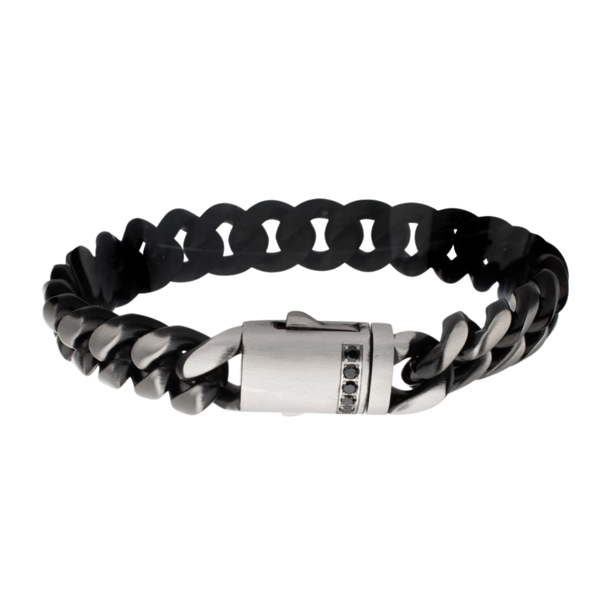 Black IP Matte Steel Cuban Chain with Black Sapphire Clasp Reversible Bracelet Harris Jeweler Troy, OH