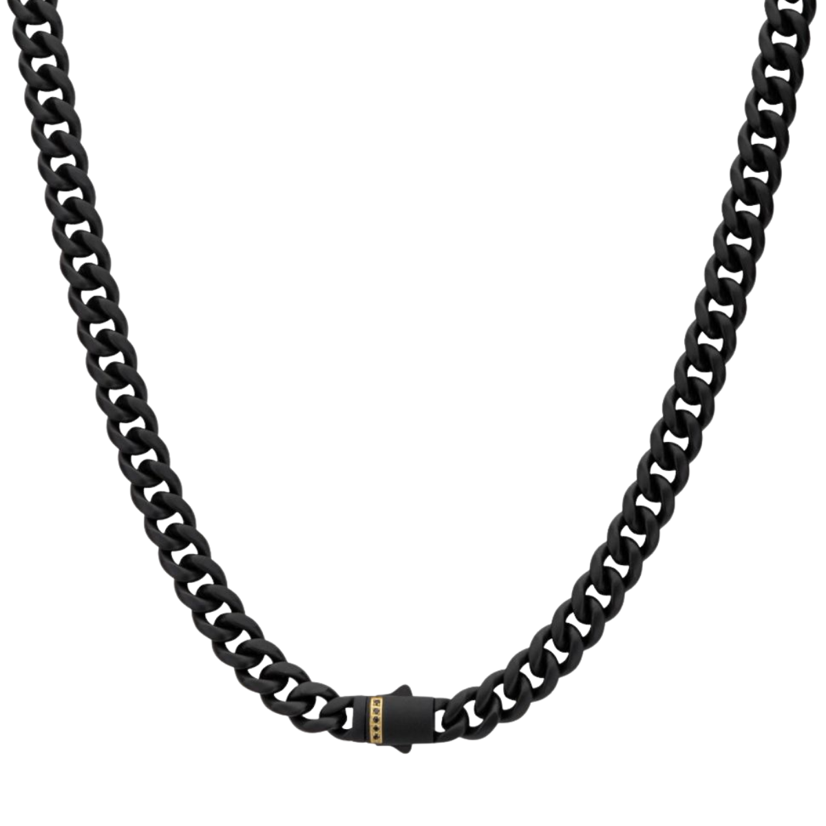 Black IP Steel Matte Finish Miami Cuban Chain Necklace with Genuine Black Sapphire Harris Jeweler Troy, OH