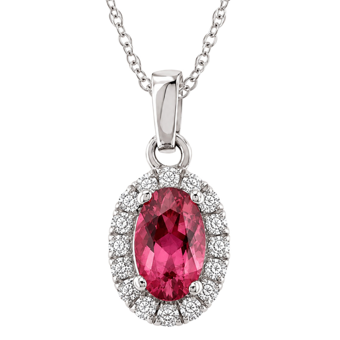 Pink Tourmaline and Diamond Halo-Style Pendant - October Birthstone Harris Jeweler Troy, OH