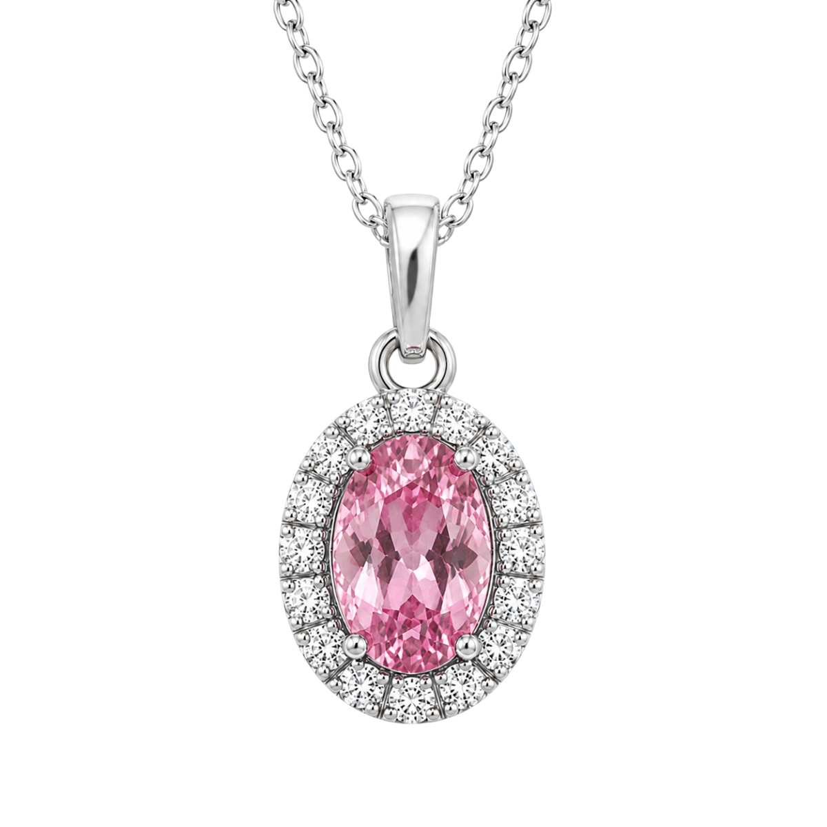 Pink Tourmaline and Diamond Halo-Style Pendant - October Birthstone Harris Jeweler Troy, OH