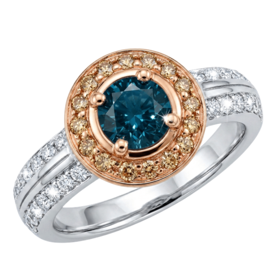 Blue and Yellow Diamond Halo-Style Ring Harris Jeweler Troy, OH