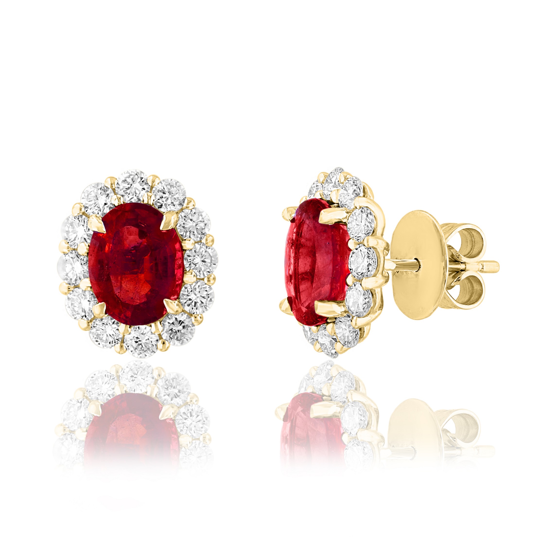 Ruby and Diamond Halo-Style Earrings Harris Jeweler Troy, OH