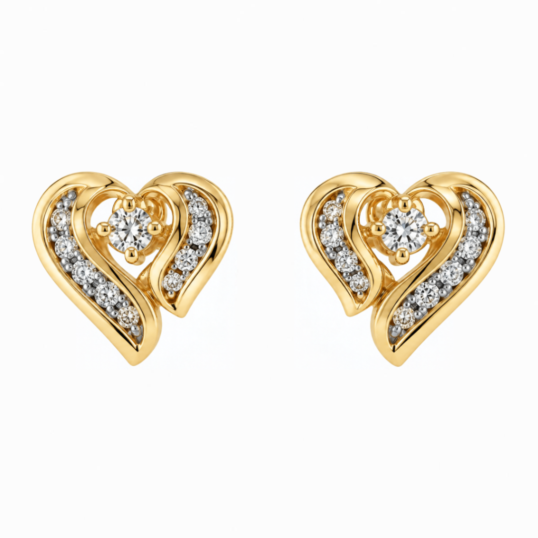 Heart Diamond Estate Stud Earrings Harris Jeweler Troy, OH