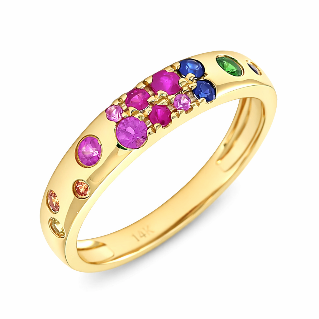 14K Yellow Gold Multi-Sapphire & Ruby Ring Harris Jeweler Troy, OH