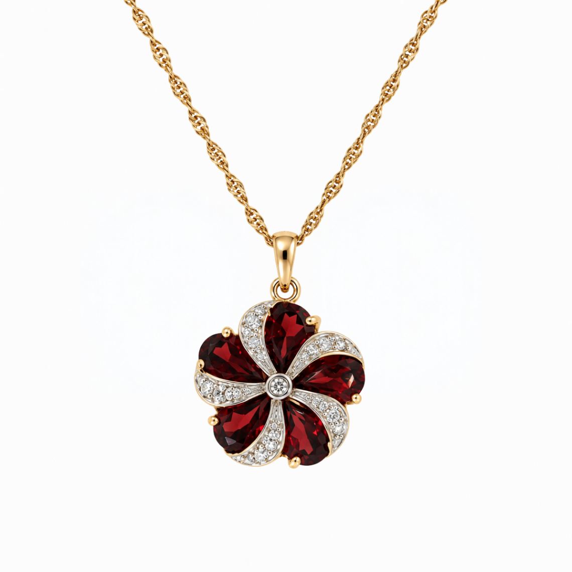 Garnet and Diamond Estate Flower Necklace Harris Jeweler Troy, OH