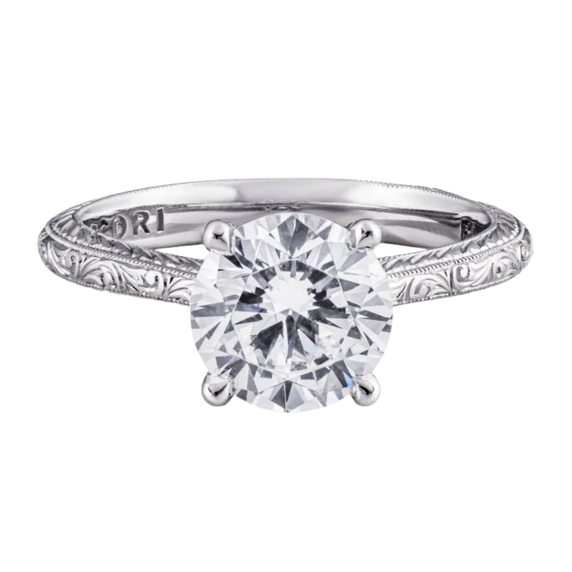 Tacori Platinum Diamond Semi-Mount Engagement Ring with Hand Engraving Harris Jeweler Troy, OH