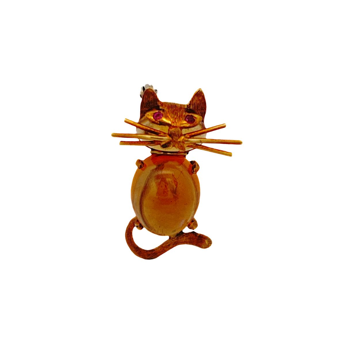 Ruby and Citrine 18K Estate Cat Pin Harris Jeweler Troy, OH