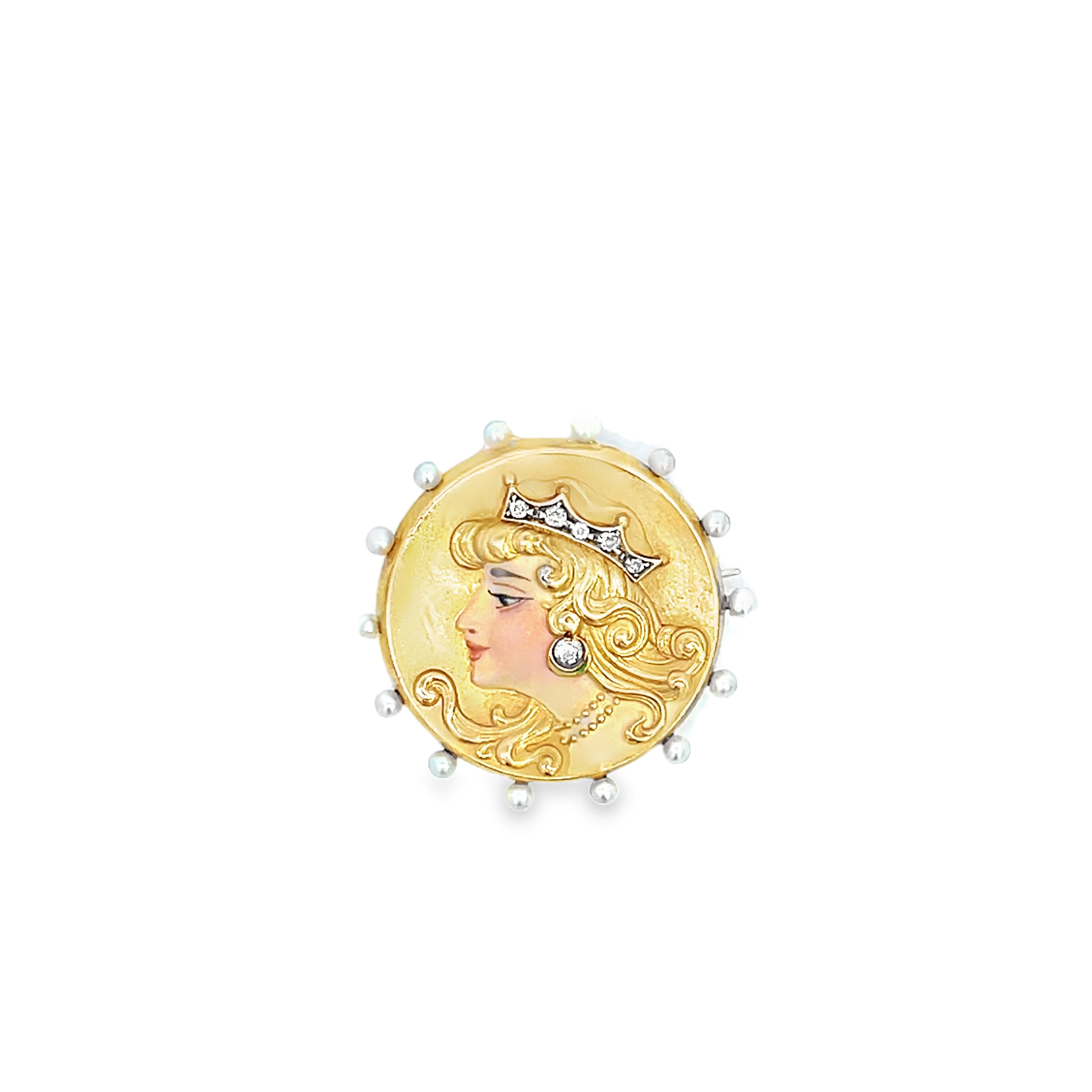 Victorian Antique Diamond and Pearl Portrait Brooch/Pendant Harris Jeweler Troy, OH