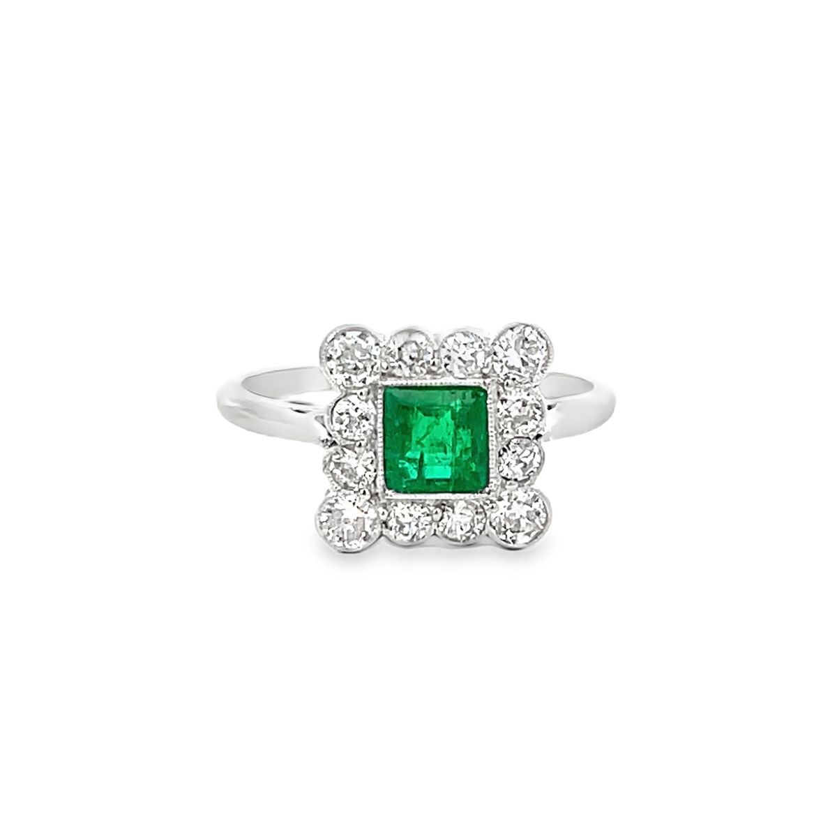 Antique Platinum Emerald and Diamond Estate Ring Harris Jeweler Troy, OH