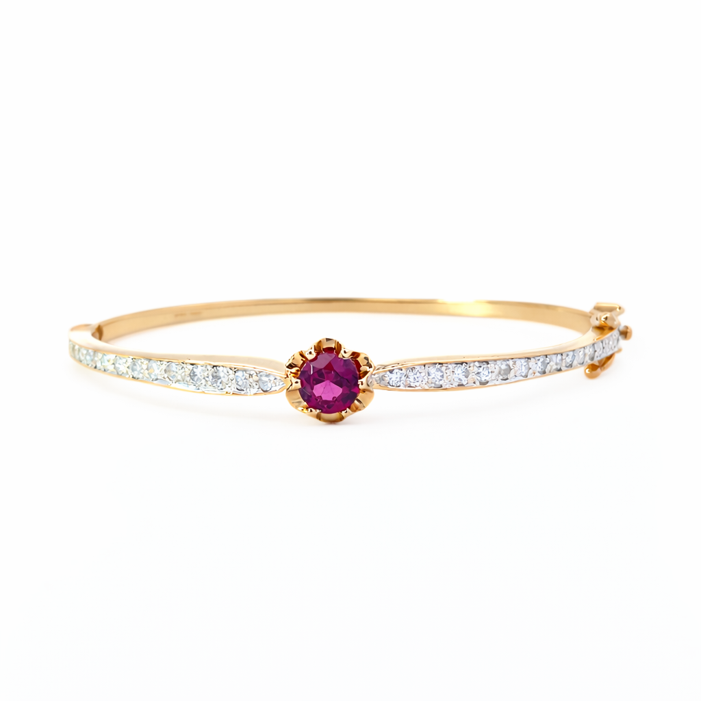 Pink Garnet and Diamond Estate Bangle Bracelet Harris Jeweler Troy, OH