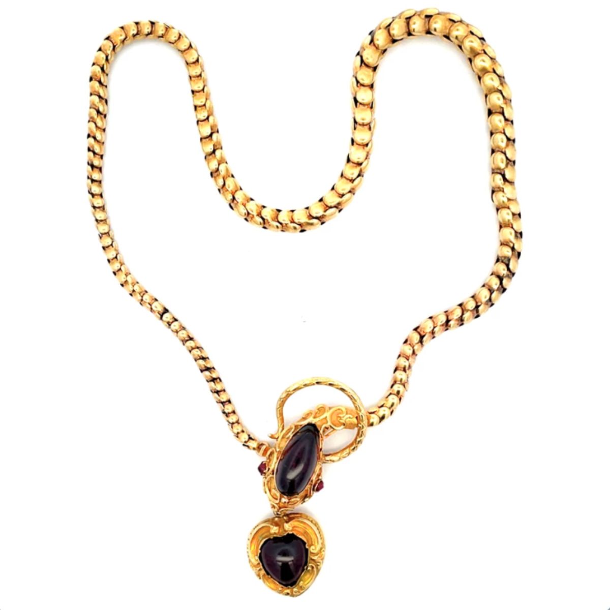Victorian Snake Garnet Antique Mourning Necklace With Lock of Hair Harris Jeweler Troy, OH