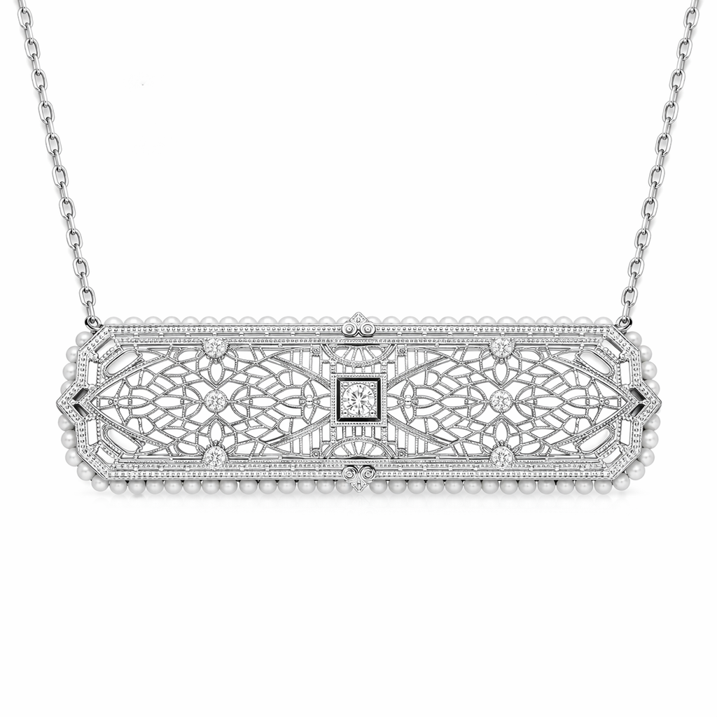 Victoria Style Diamond and Pearl Pin Harris Jeweler Troy, OH