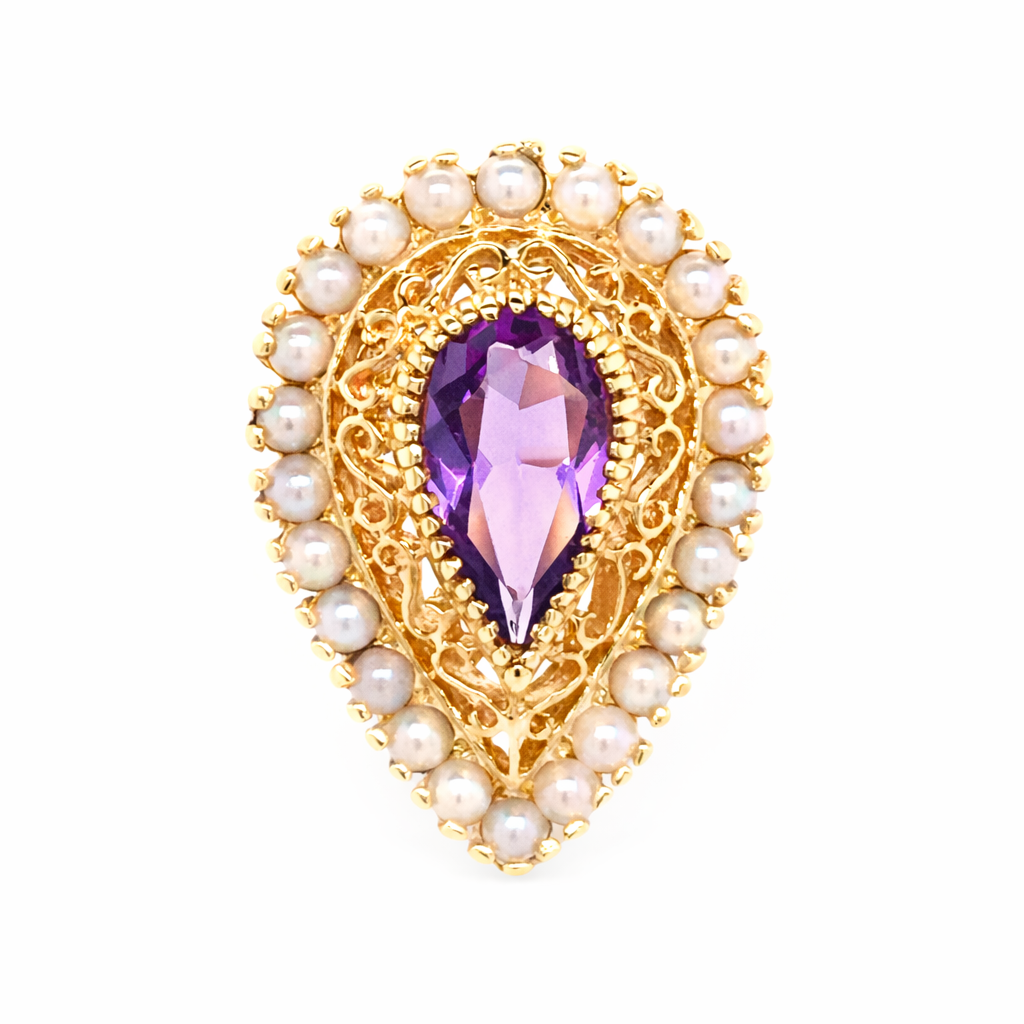 Amethyst and Diamond Filigree Estate Ring Harris Jeweler Troy, OH