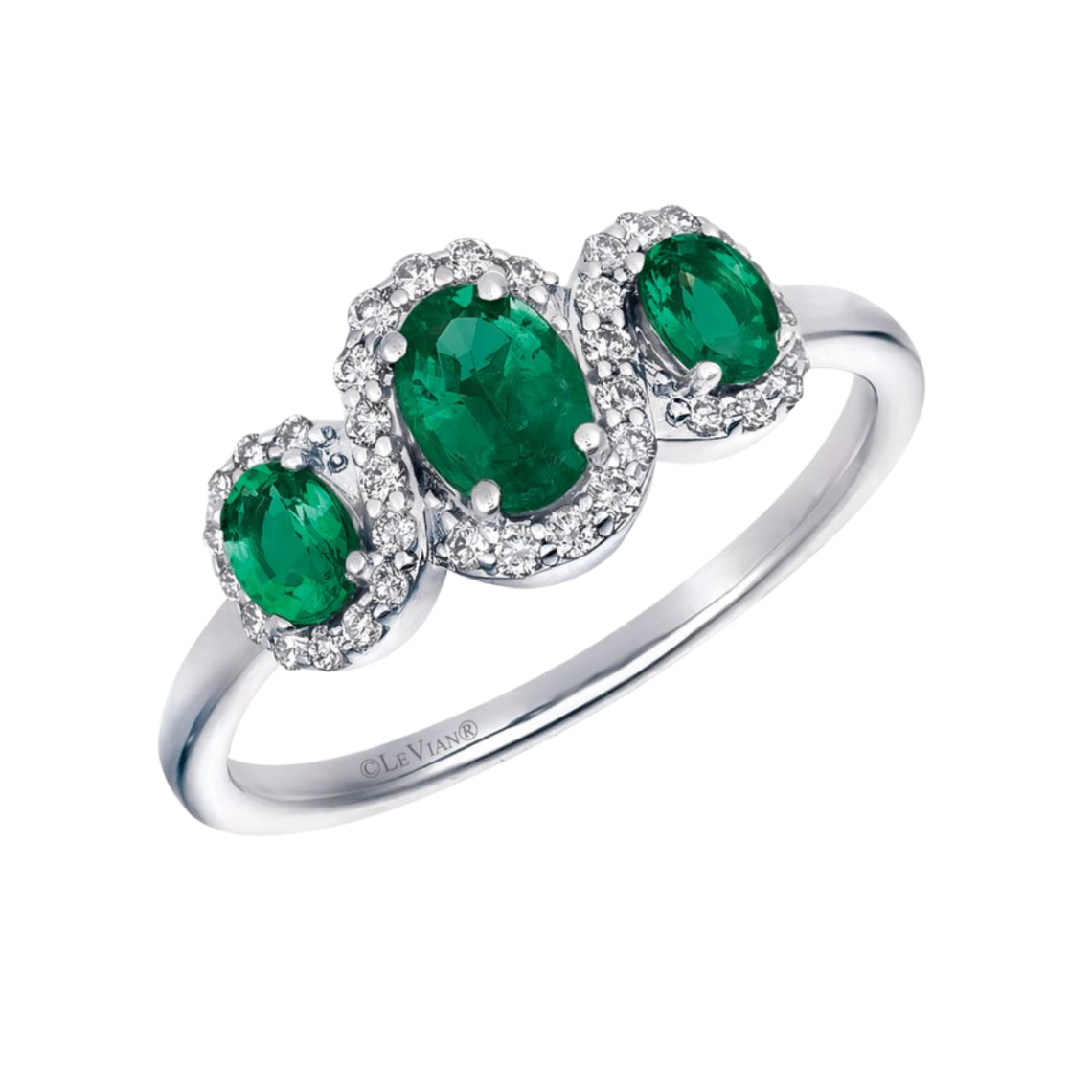 Le Vian&reg; 14K Vanilla Gold&reg; Three-Stone Ring With Oval Emeralds and Nude Diamonds™ Harris Jeweler Troy, OH