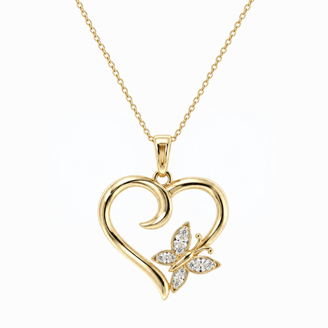 Heart With Butterfly Diamond Estate Necklace Harris Jeweler Troy, OH