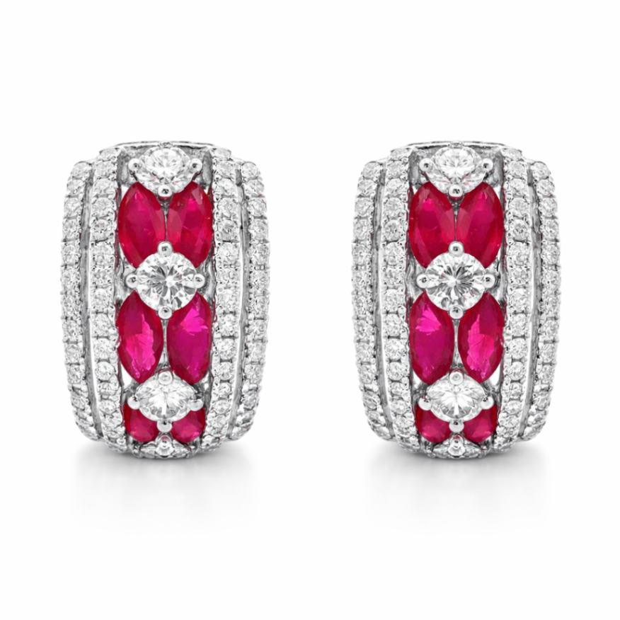 Ruby and Diamond Hoop Earrings Harris Jeweler Troy, OH