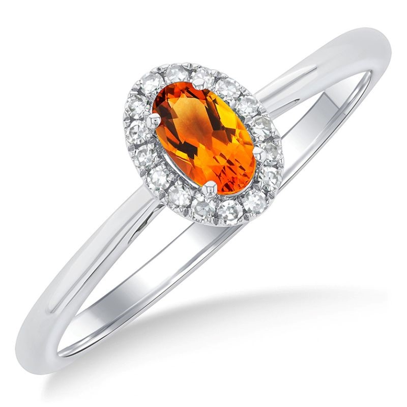 Citrine and Diamond Halo-Style Ring - November Birthstone Harris Jeweler Troy, OH