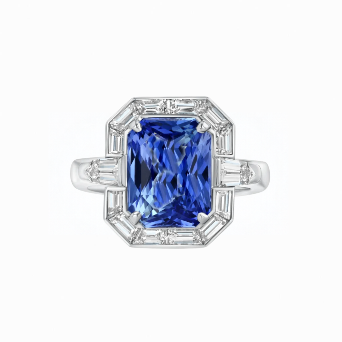 Custom Ceylon Sapphire and Diamond Award Winning Ring Harris Jeweler Troy, OH