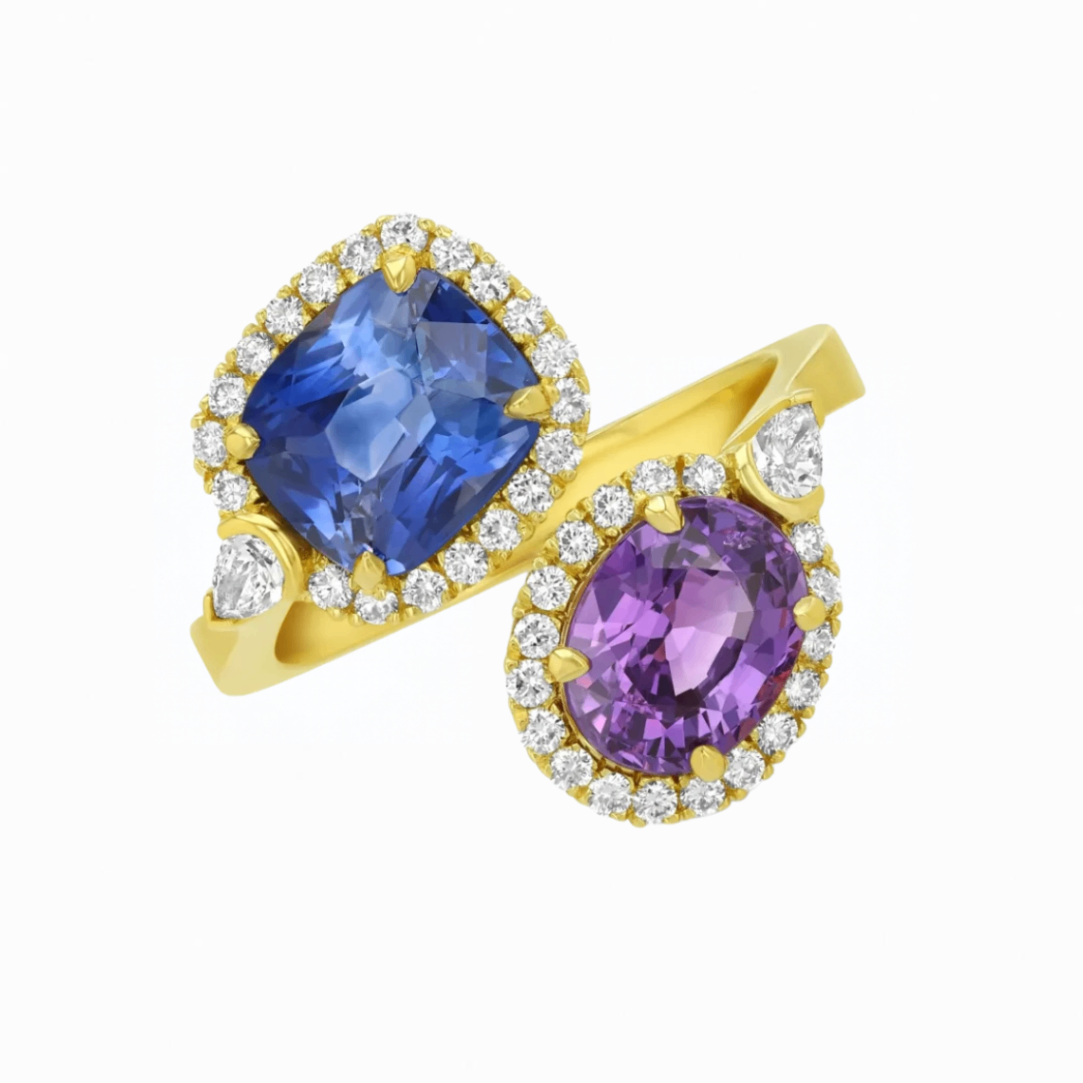 Custom Blue and Purple Sapphire Toi et Moi Ring Harris Jeweler Troy, OH