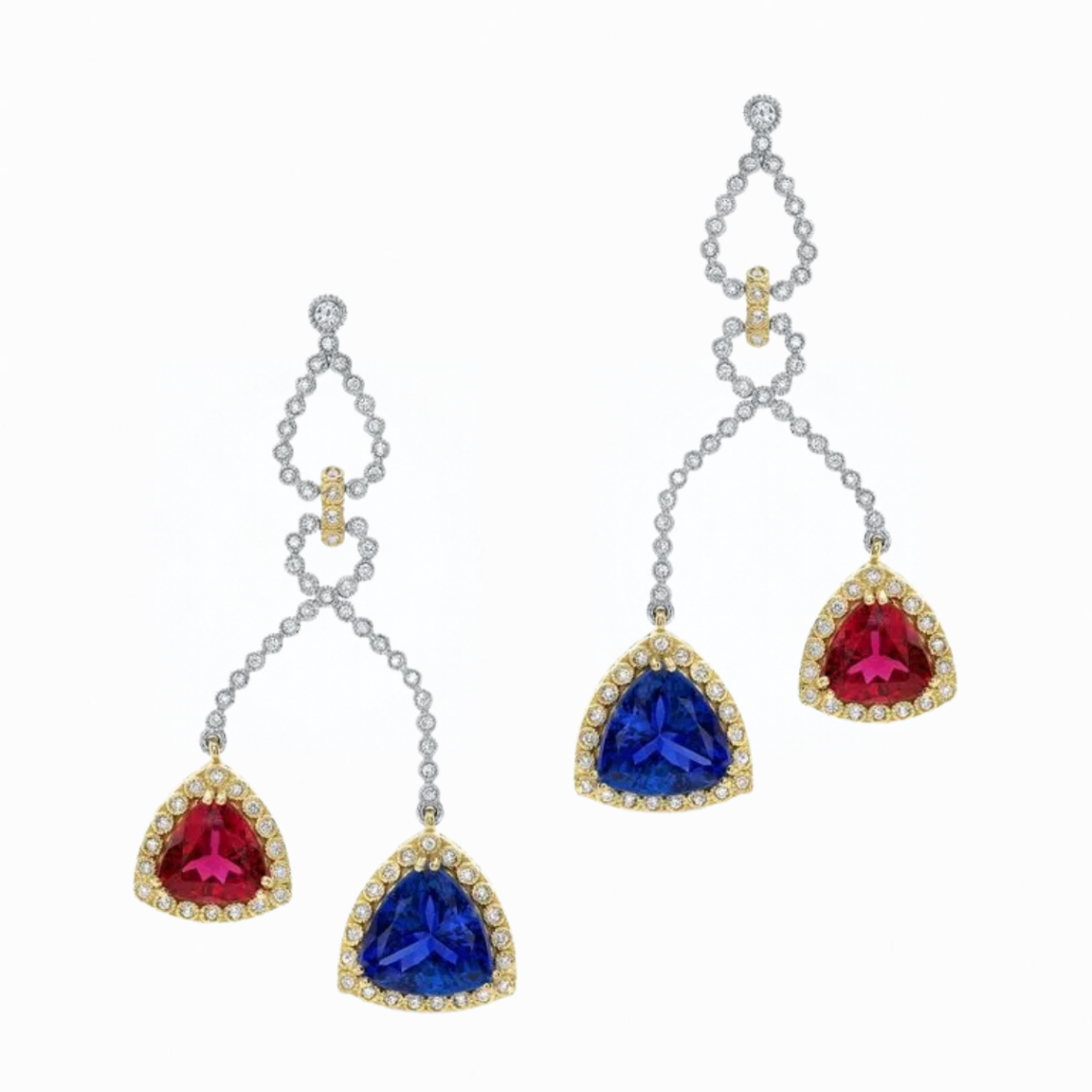 Custom Tanzanite and Rubellite Tourmaline Drop Earrings Harris Jeweler Troy, OH
