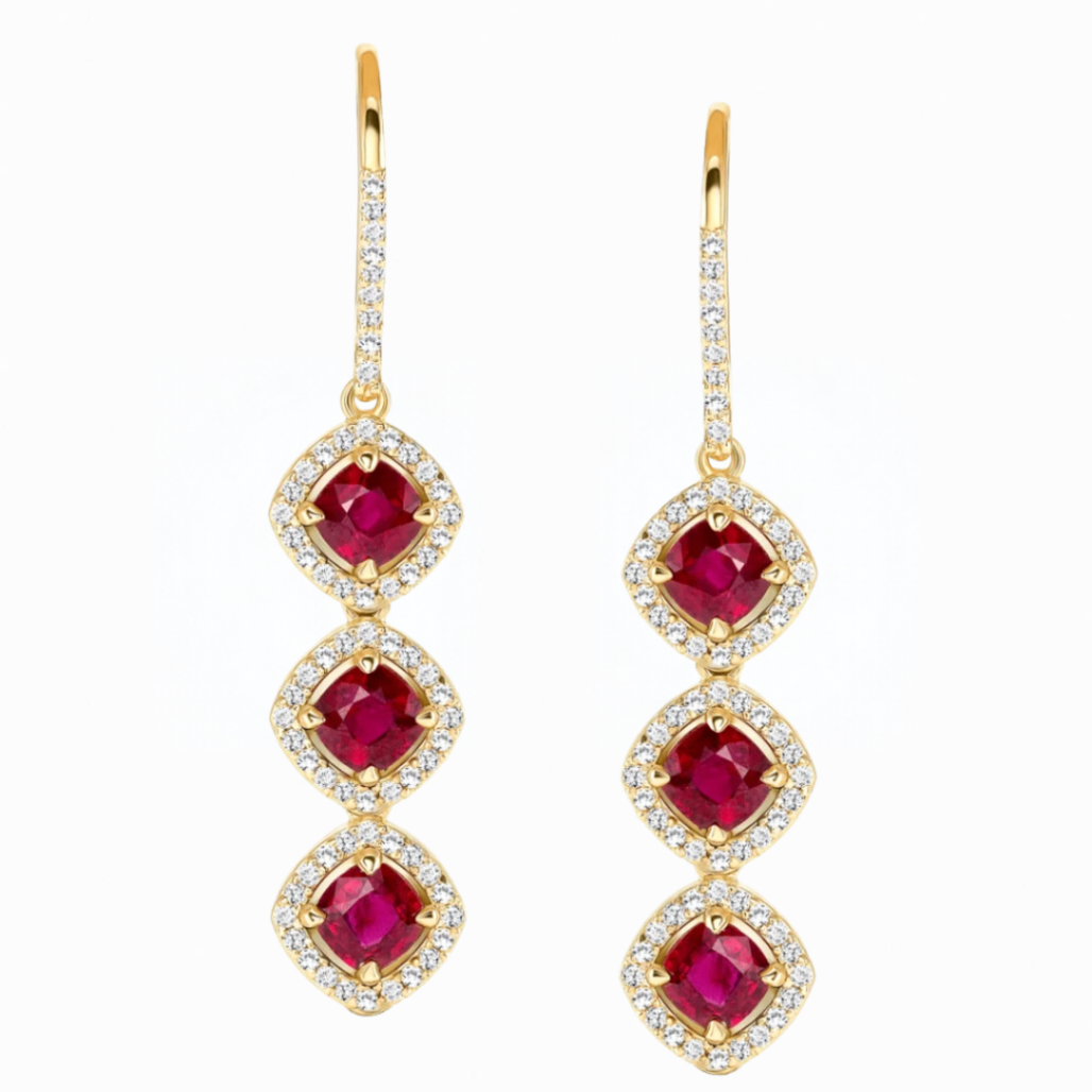 Custom Ruby and Diamond Dangle Earrings Harris Jeweler Troy, OH