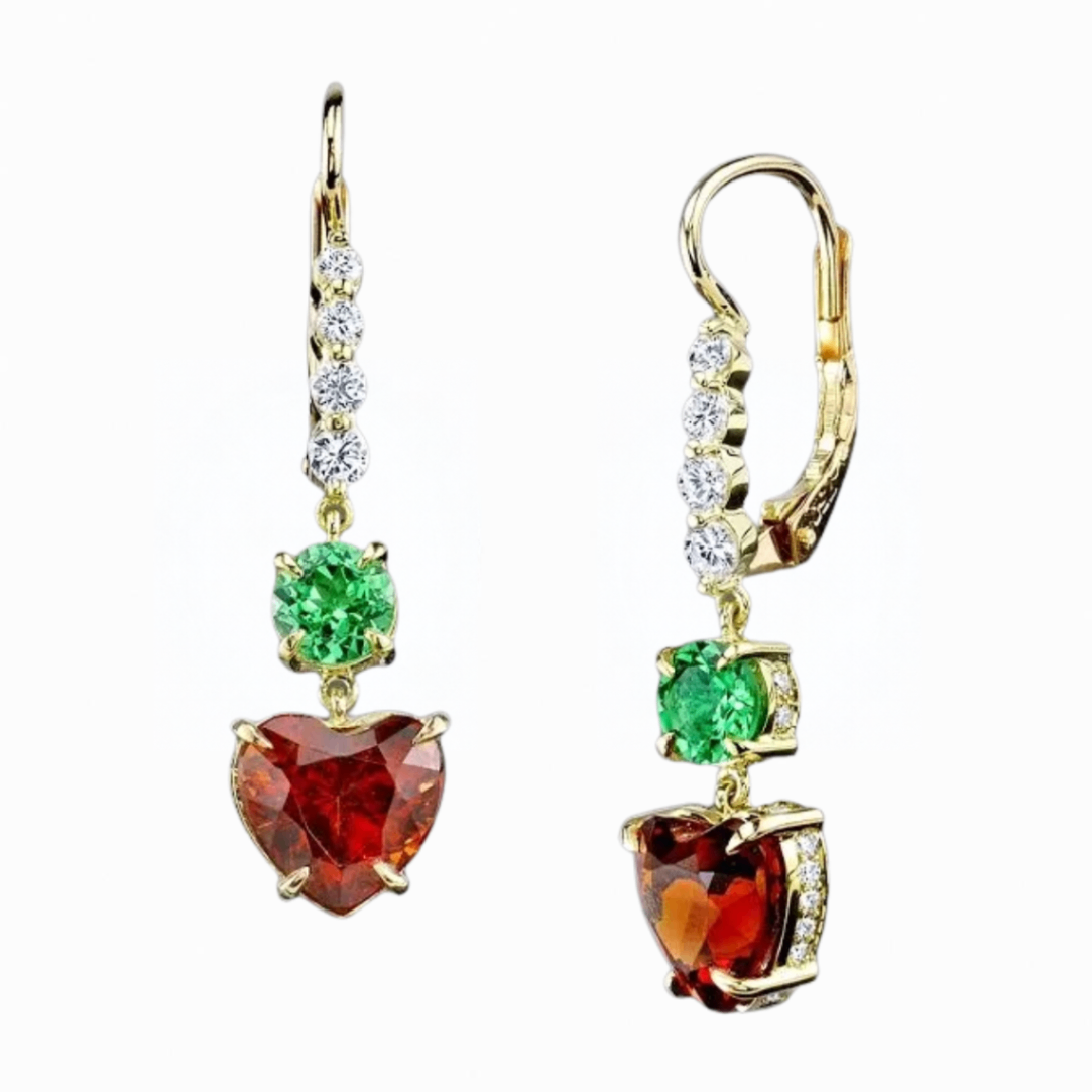 Custom Hessonite and Tsavorite Garnet Dangle Earrings Harris Jeweler Troy, OH