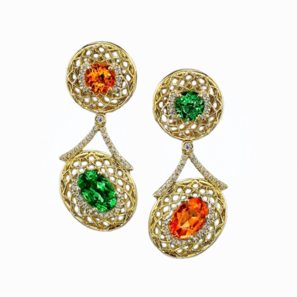 Custom Spessartite and Tsavorite Garnet Dangle Earrings Harris Jeweler Troy, OH