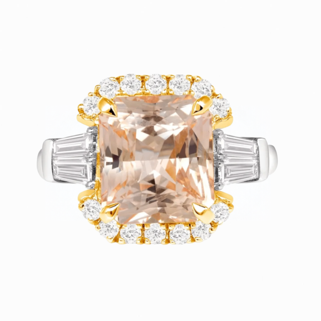 Custom Apricot Ceylon Sapphire and Diamond Ring Harris Jeweler Troy, OH