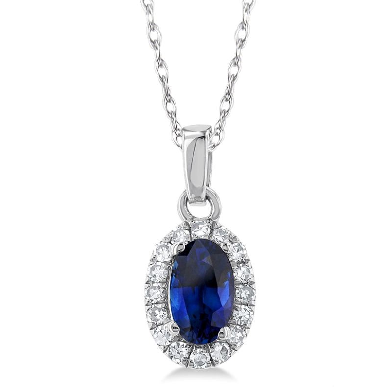 Sapphire and Diamond Halo-Style Pendant - September Birthstone Harris Jeweler Troy, OH