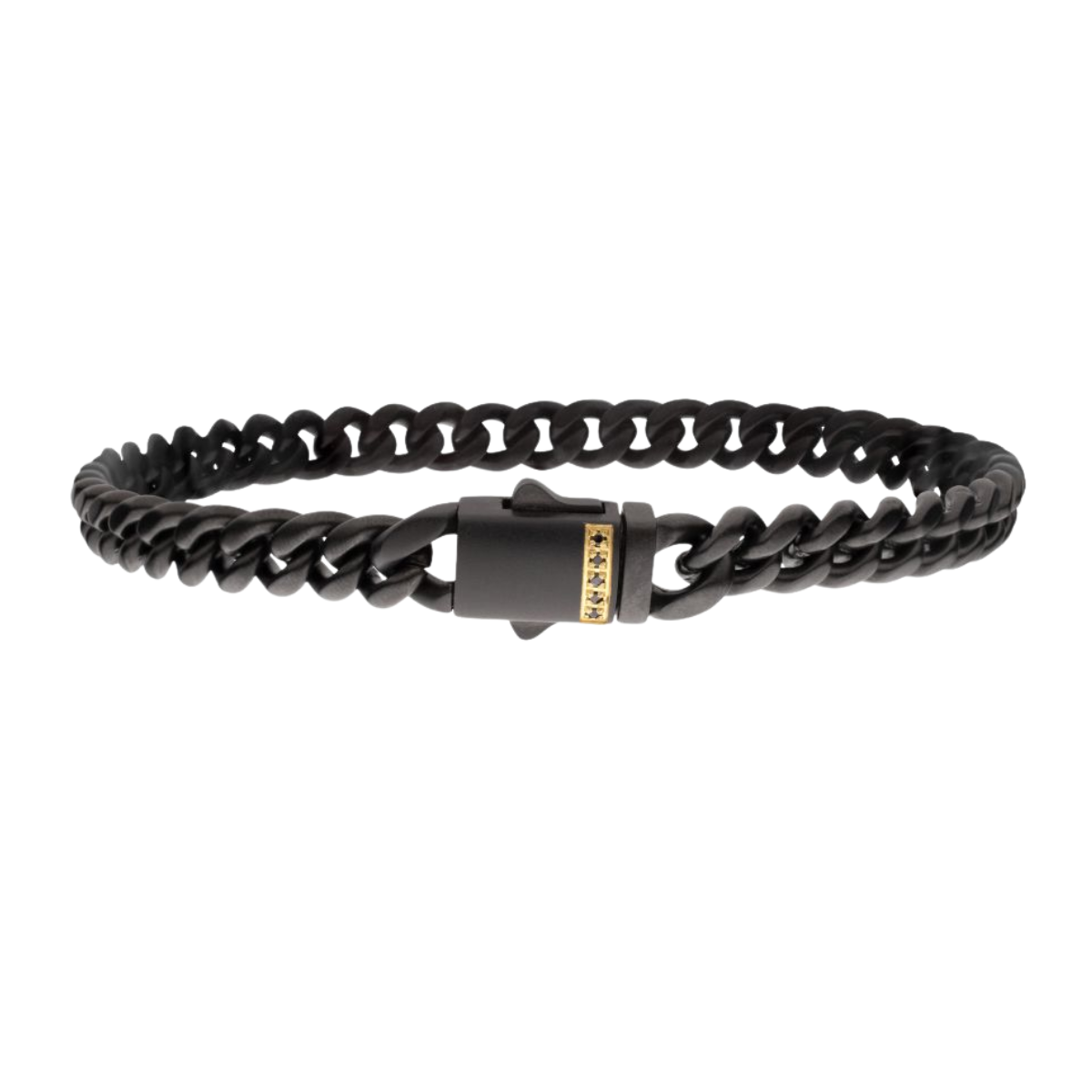 Black IP Steel Matte Finish Miami Cuban Chain Bracelet with Genuine Black Sapphire Harris Jeweler Troy, OH