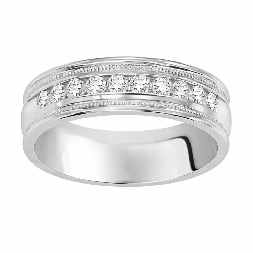 GOLDMA 14K White Gold Diamond Men's Wedding Band Harris Jeweler Troy, OH