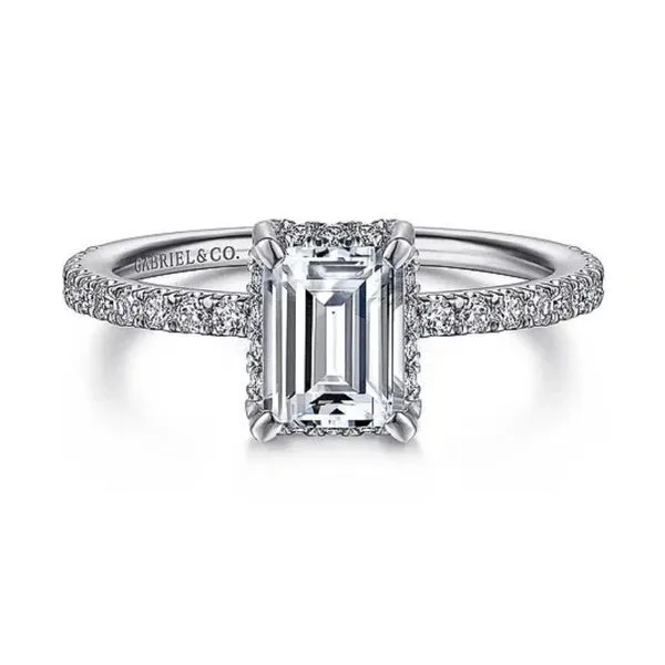 Emerald Cut Diamond Halo Semi-Mount Engagement Ring Harris Jeweler Troy, OH