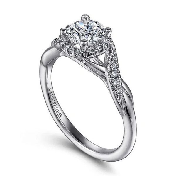 Halo-Style Twisted Round Diamond Engagement Ring Semi-Mount Image 2 Harris Jeweler Troy, OH
