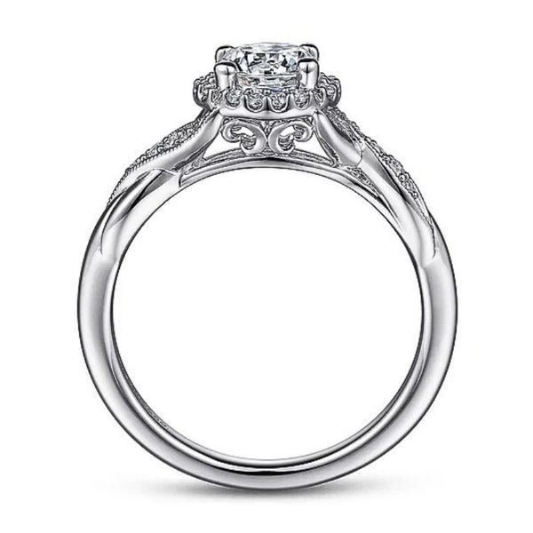 Halo-Style Twisted Round Diamond Engagement Ring Semi-Mount Image 3 Harris Jeweler Troy, OH