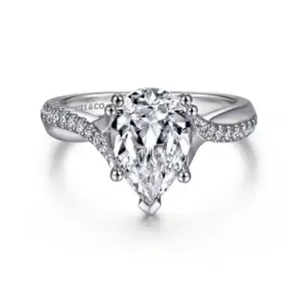 Gabriel & Co Pear Diamond Semi-Mount Criss-Cross Style Engagement Ring Harris Jeweler Troy, OH