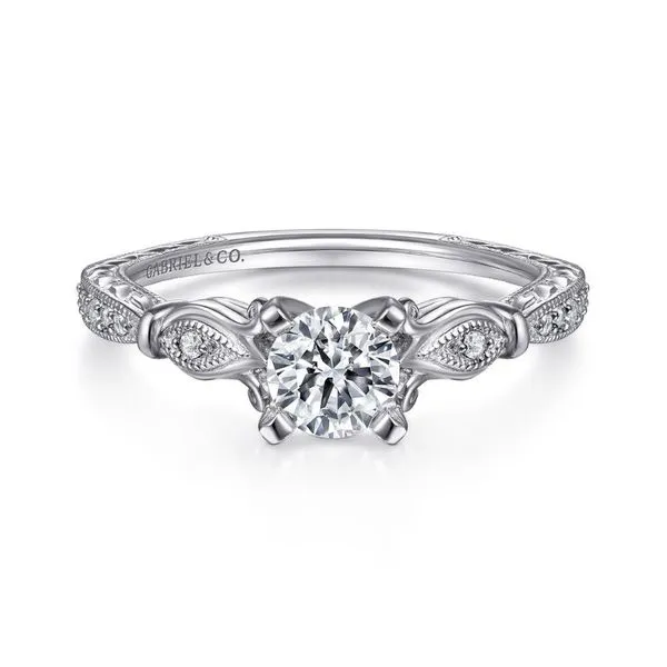 Gabriel & Co. Round Diamond Semi-Mount Vintage Style Engagement Ring Harris Jeweler Troy, OH